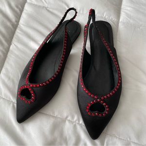 ASOS Lust Heart Diamanté Black Point Toe Ballet Flat